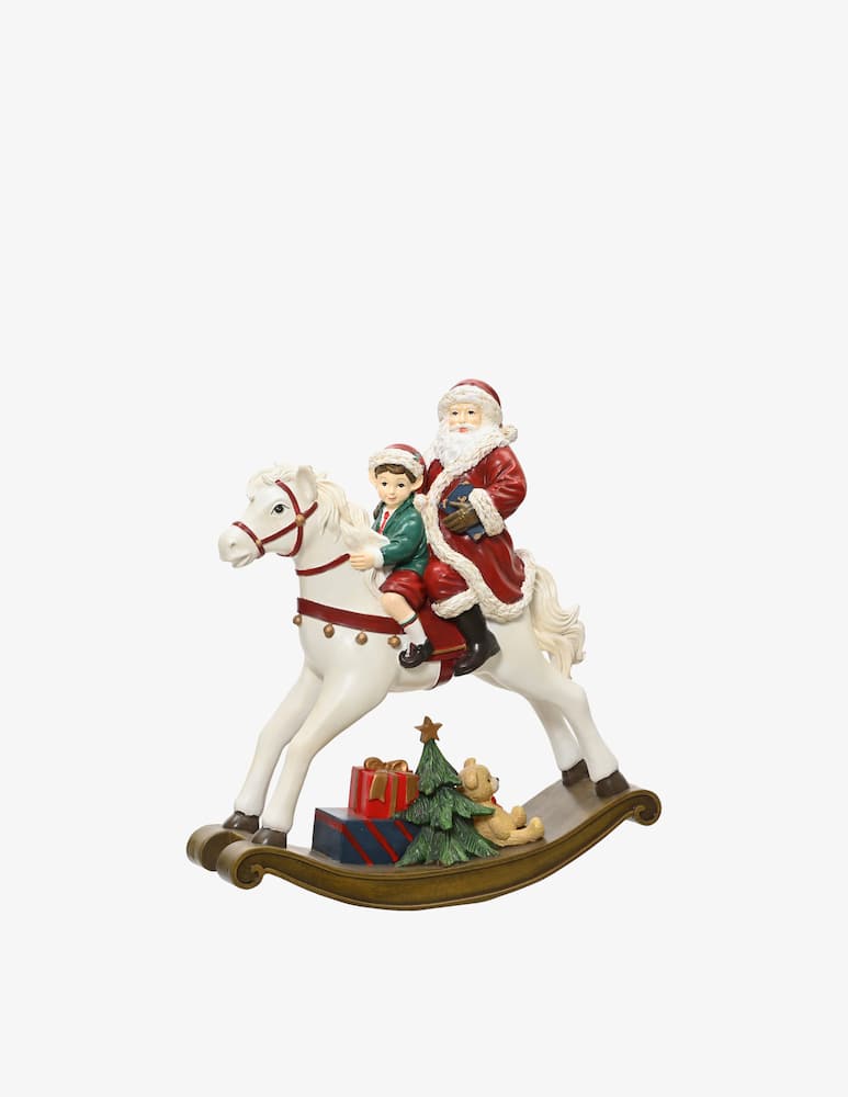 Kaemingk Babbo Natale con bimbo su cavallo a dondolo - immagine 1 Kaemingk Babbo Natale con bimbo su cavallo a dondolo - immagine 1