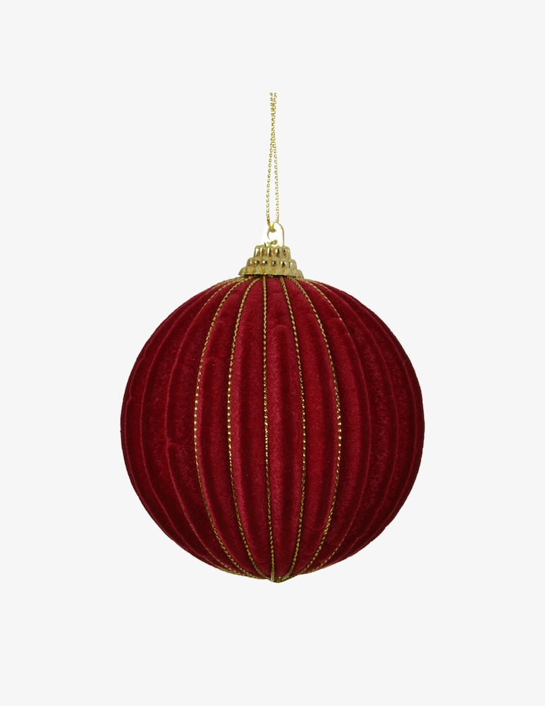 rinascente Kaemingk Red Velvet Ball Gold stripes 8cm