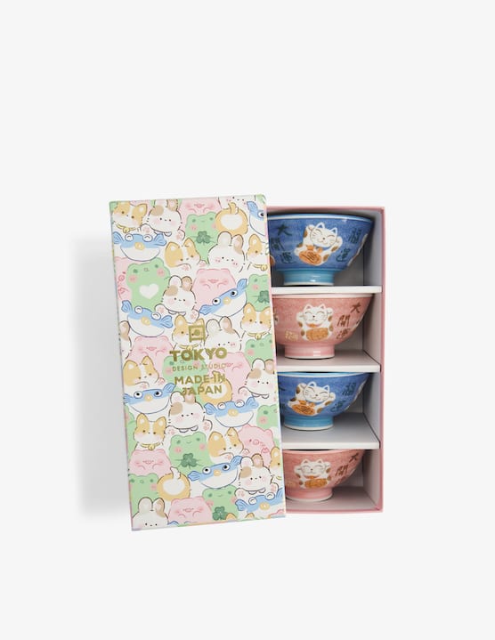 TOKYO design studio - Kawaii Lucky Cat Ciotola Riso Gift Set 4pz - €44,50