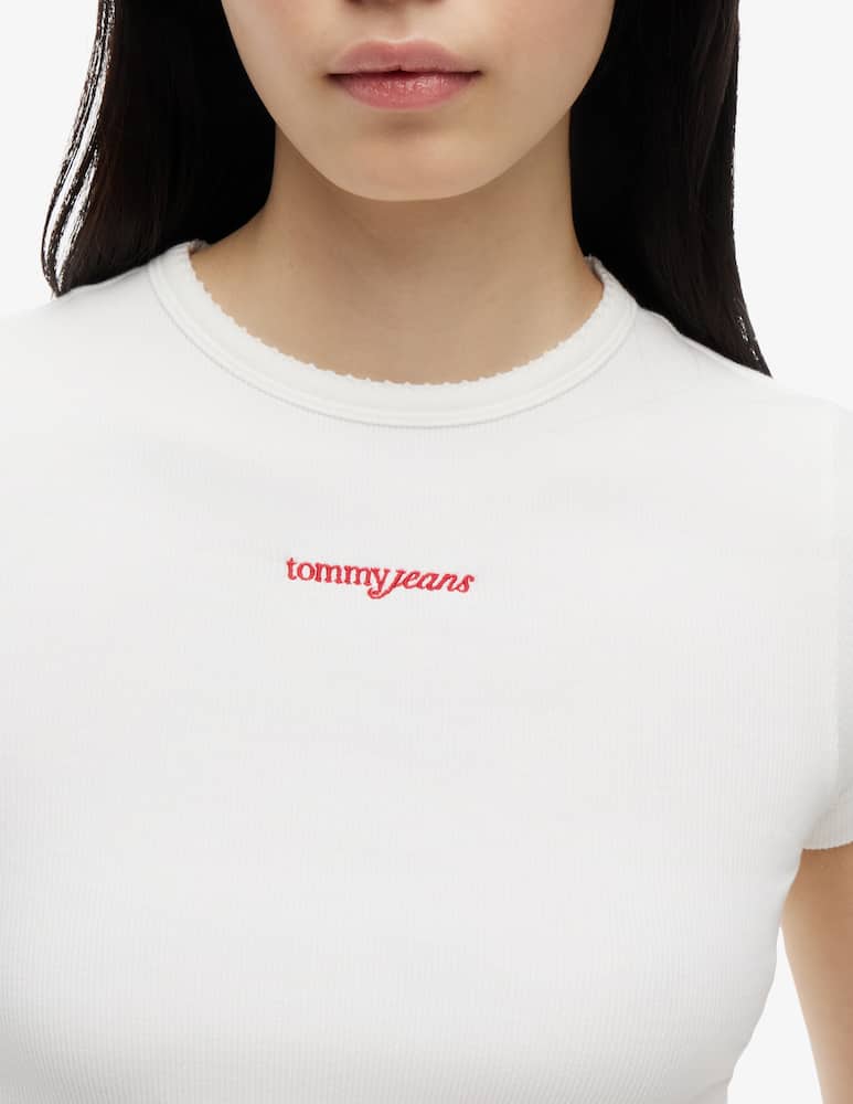 rinascente Tommy Jeans T-shirt slim a costine con logo