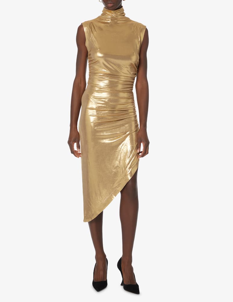 Norma Kamali Sleeveless turtleneck side drape dress - Gold - picture 1 Norma Kamali Sleeveless turtleneck side drape dress - Gold - picture 1