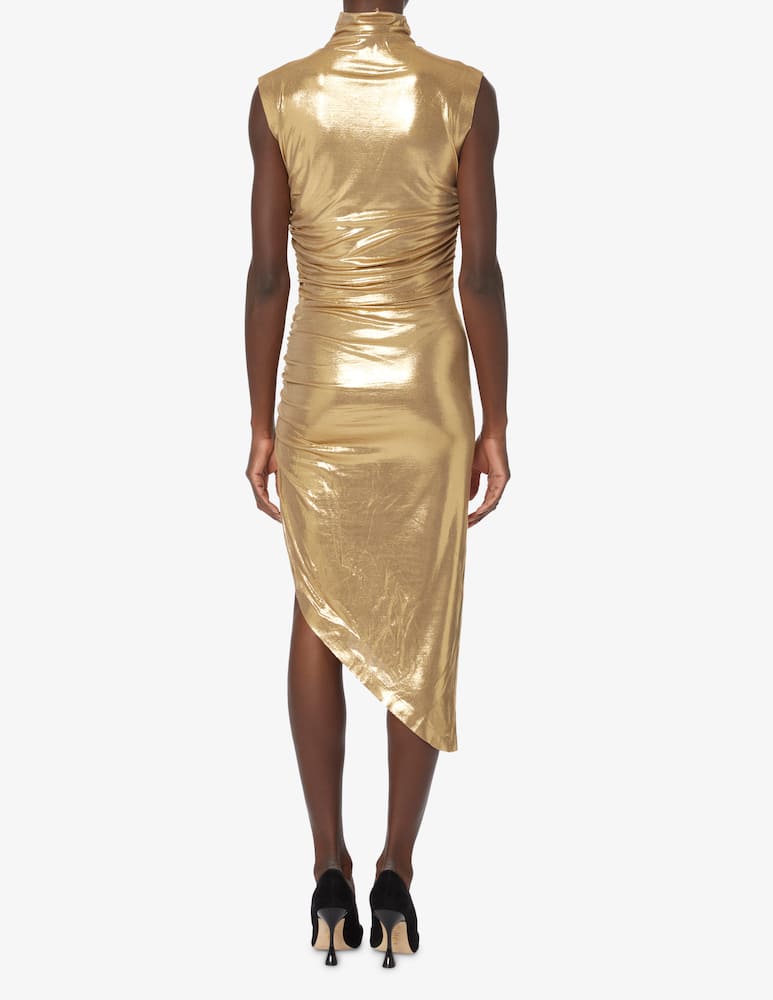 rinascente Norma Kamali Sleeveless turtleneck side drape dress - Gold