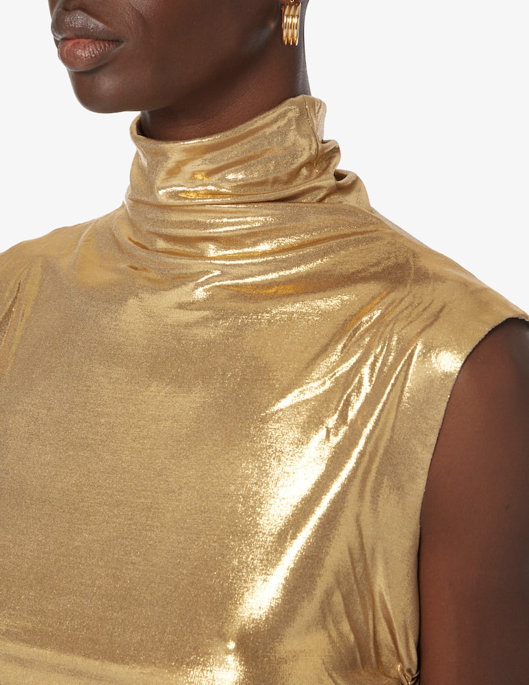 rinascente Norma Kamali Sleeveless turtleneck side drape dress - Gold
