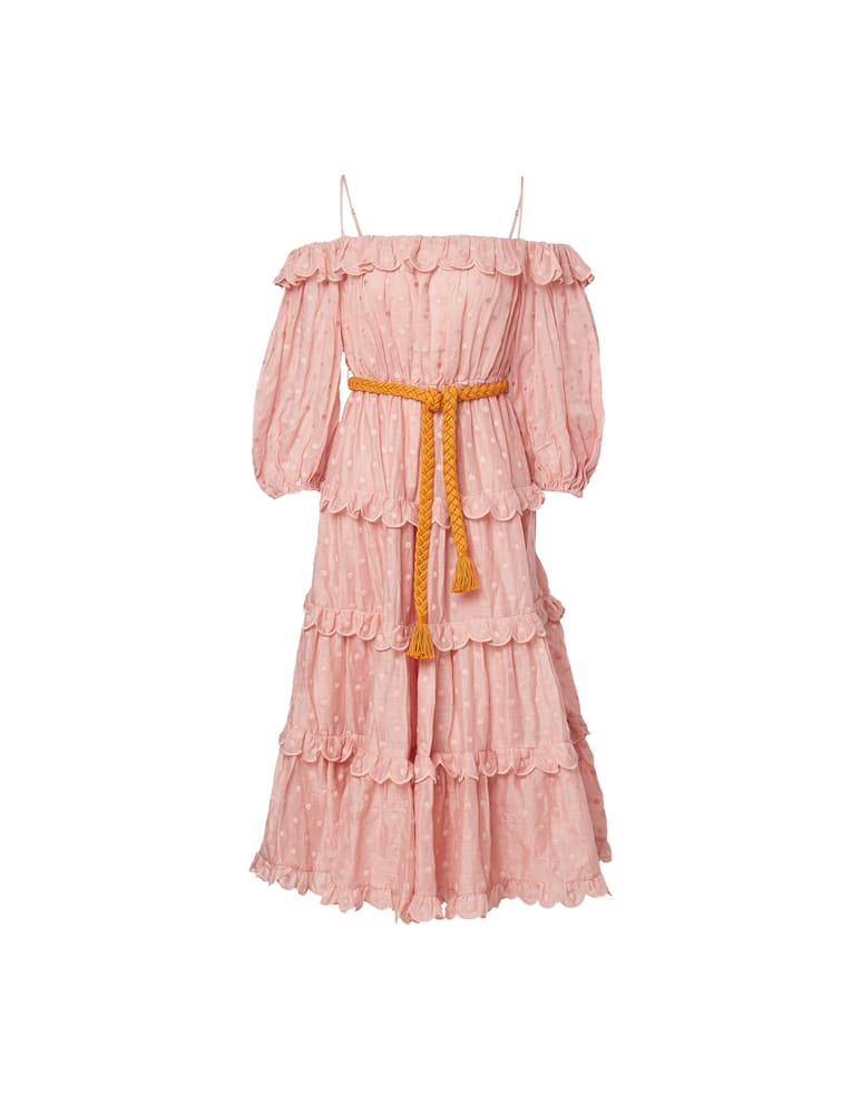 rinascente ZIMMERMANN Ramie midi dress embroidered polka dots