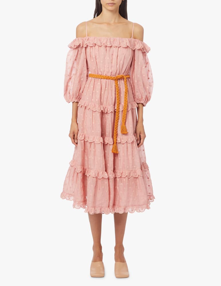 rinascente ZIMMERMANN Ramie midi dress embroidered polka dots