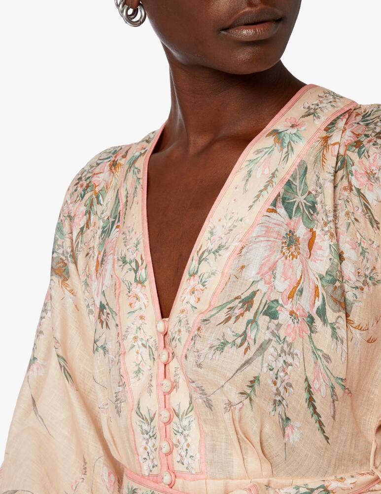 rinascente ZIMMERMANN Mini abito in lino con scollo profondo Moonshine - rosa