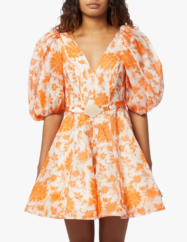 rinascente ZIMMERMANN Postcard puff sleeve mini - orange