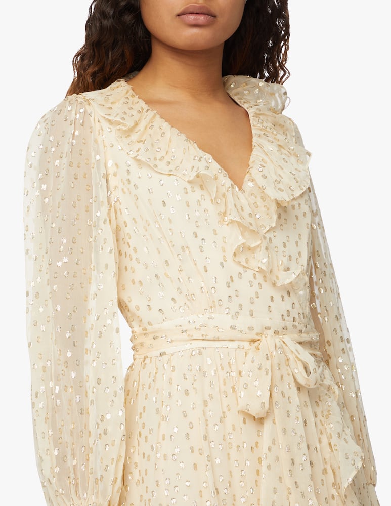 rinascente ZIMMERMANN Abito midi a portafoglio in misto seta lurex - beige