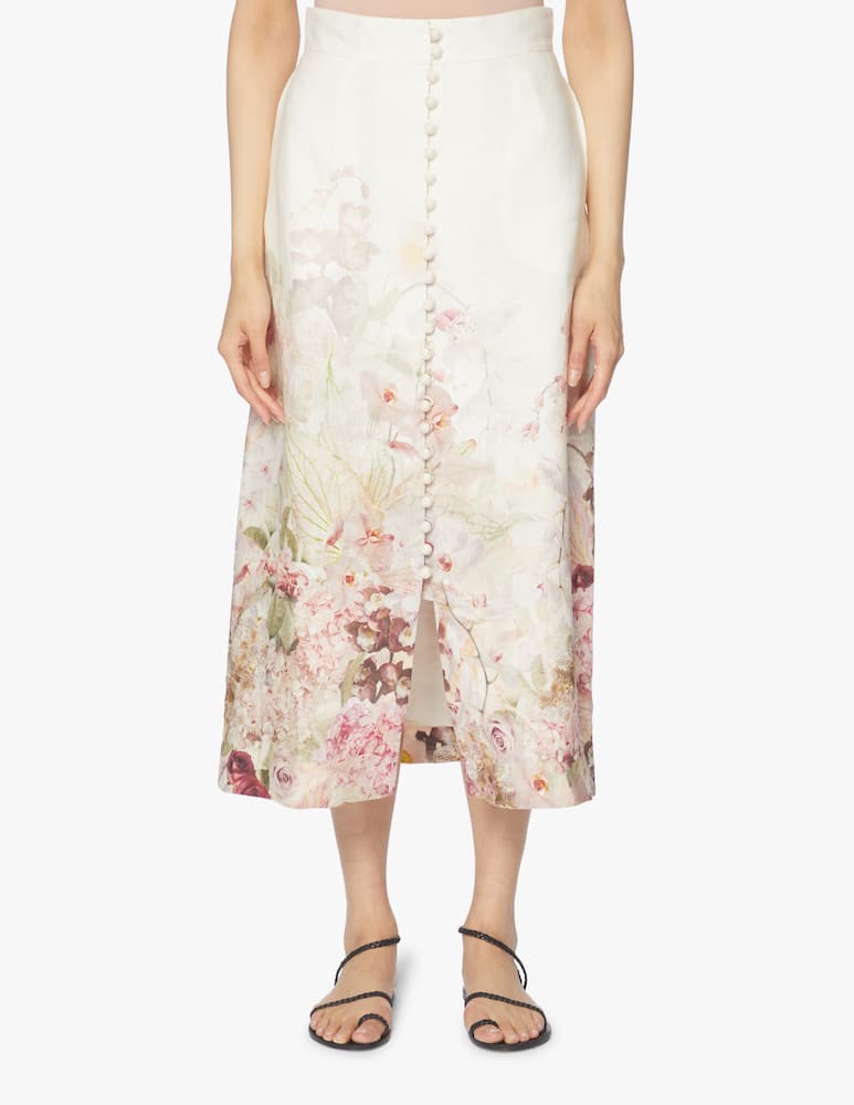rinascente ZIMMERMANN Dancer Buttoned linen midi skirt - beige