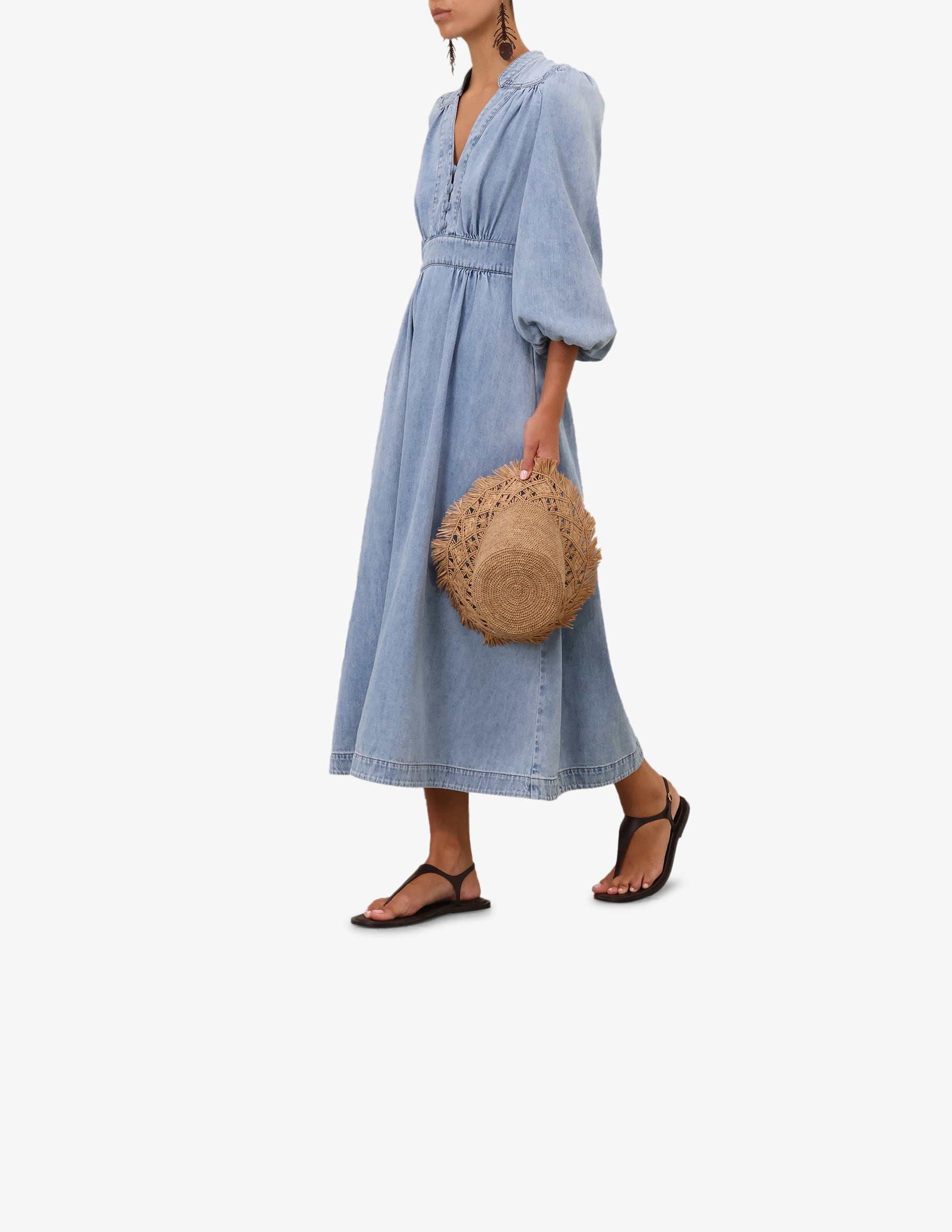 Shop ZIMMERMANN Lucky Denim Midi Dress on Rinascente